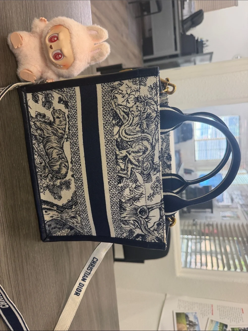 Christian Dior Navy and White Toile de Jouy Book Tote